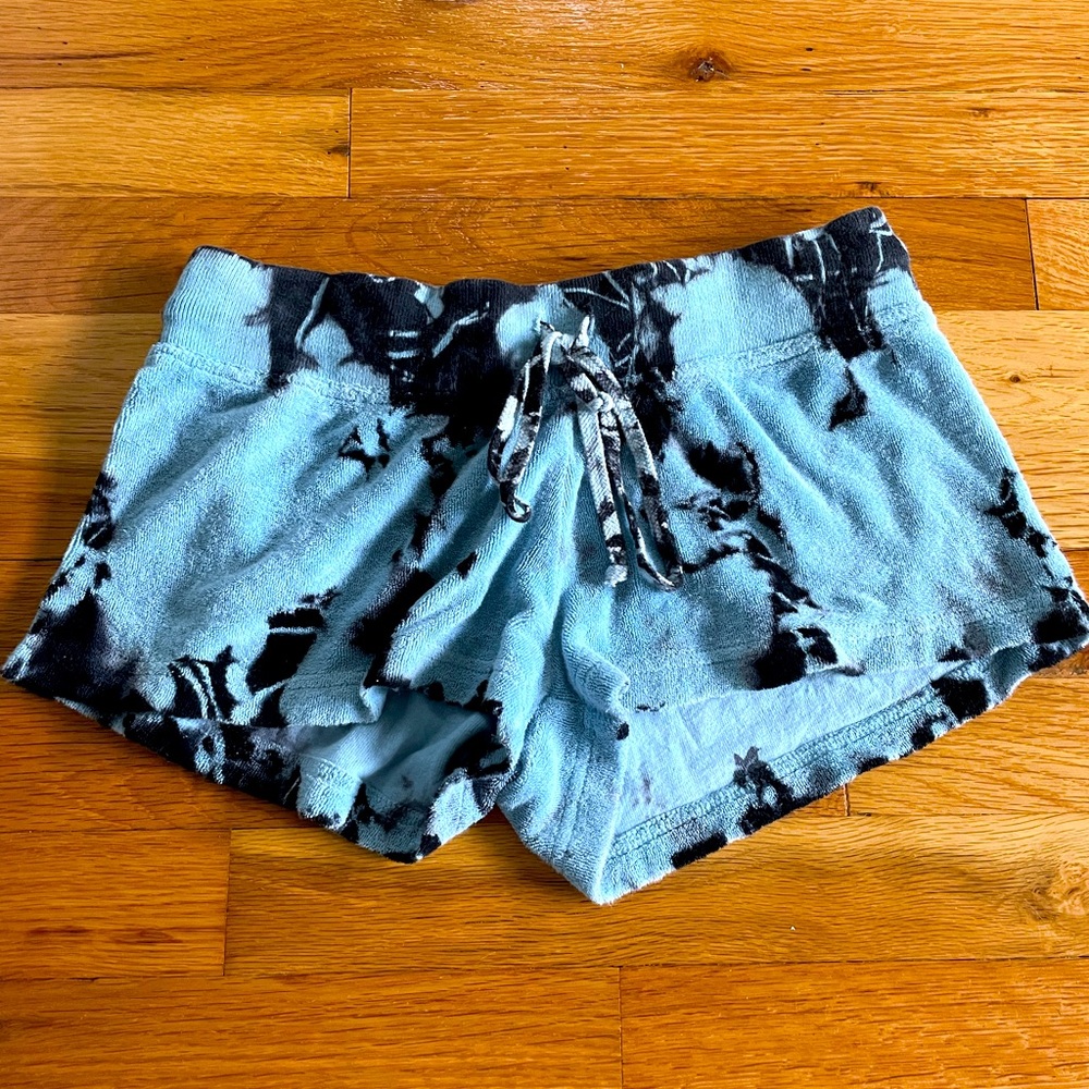 Hard Tail Forever Girls Size Medium Low Rise Terry Short in Tie Dye Blue